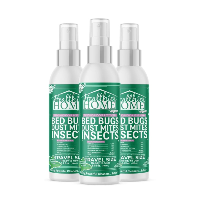 CHOMP Bed Bug Spray 3 Pack Travel Size Natural Plant Based Bed Bug Killer Insect Pest Control for Home and Hotels for Ants Bed Bugs Spiders Dust Mites Flys Peppermint Scent 34 Fl Oz