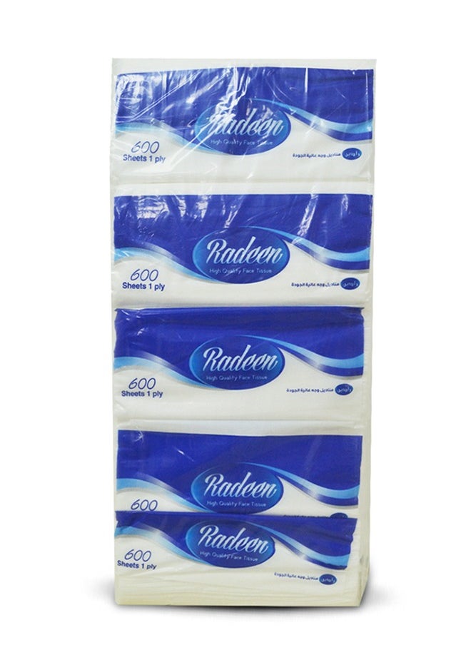 Radeen Facial Tissue 600 Sheets 1 Ply-Pack of 5 