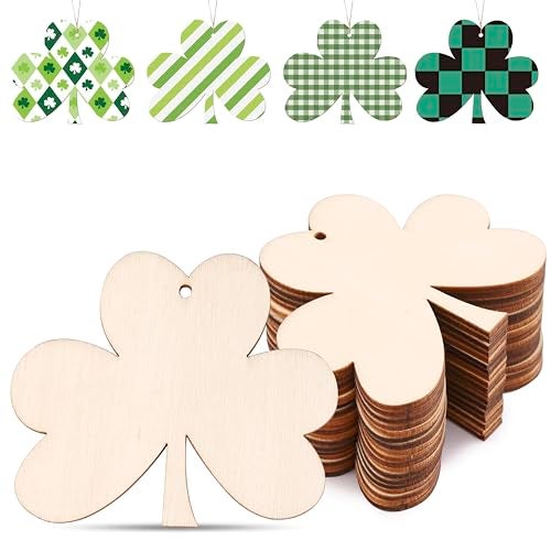 KOOCHOICE 30Pcs 3.5" Wooden Shamrock Ornaments to Paint, St. Patrick's Day Decoration Cutouts, DIY Unfinished Wood Discs for Crafts Hanging Decorations (3.5INCH-30) - Image 1