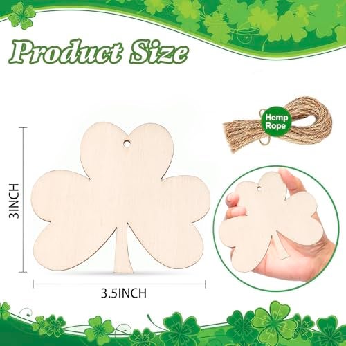 KOOCHOICE 30Pcs 3.5" Wooden Shamrock Ornaments to Paint, St. Patrick's Day Decoration Cutouts, DIY Unfinished Wood Discs for Crafts Hanging Decorations (3.5INCH-30) - Image 2