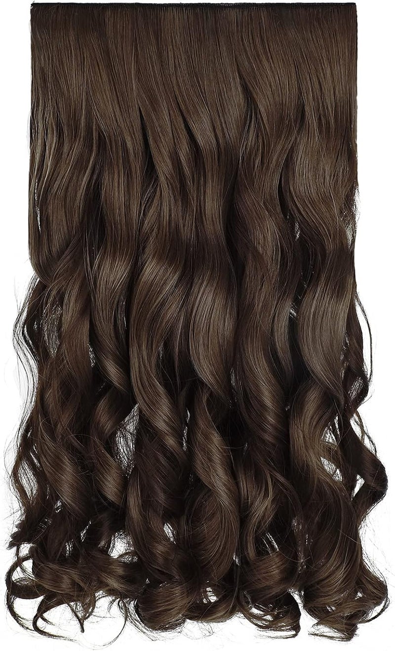 REECHO Dark Brown Hair Extensions, 1-Pack 3/4 Full Head Wavy 5 Clips in Hair Extensions Synthetic Hairpiece for Women, Dark Brown with Copper Highlights - Image 1