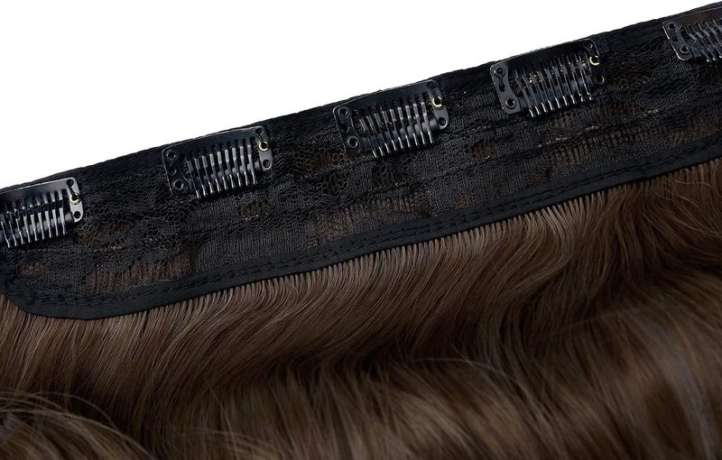 REECHO Dark Brown Hair Extensions, 1-Pack 3/4 Full Head Wavy 5 Clips in Hair Extensions Synthetic Hairpiece for Women, Dark Brown with Copper Highlights - Image 2