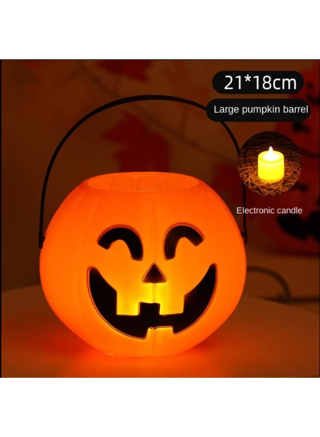 Toyland Halloween Pumpkin Bucket with LED Candle Light – Large 21×18cm Trick-or-Treat Lantern