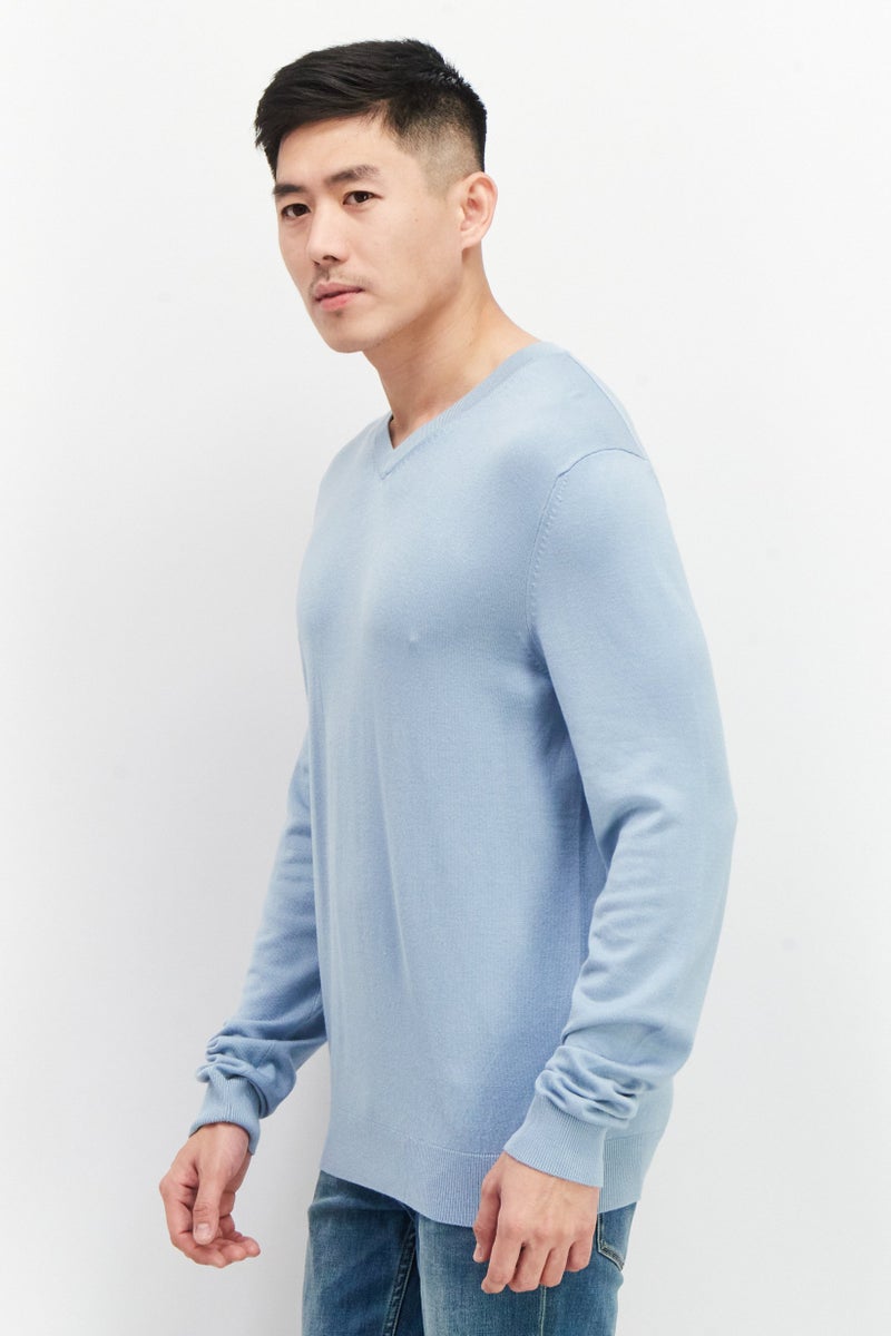 Celio سويت شيرتات صوفية للرجال بأكمام طويلة على شكل V، أزرق فاتح - Image 3