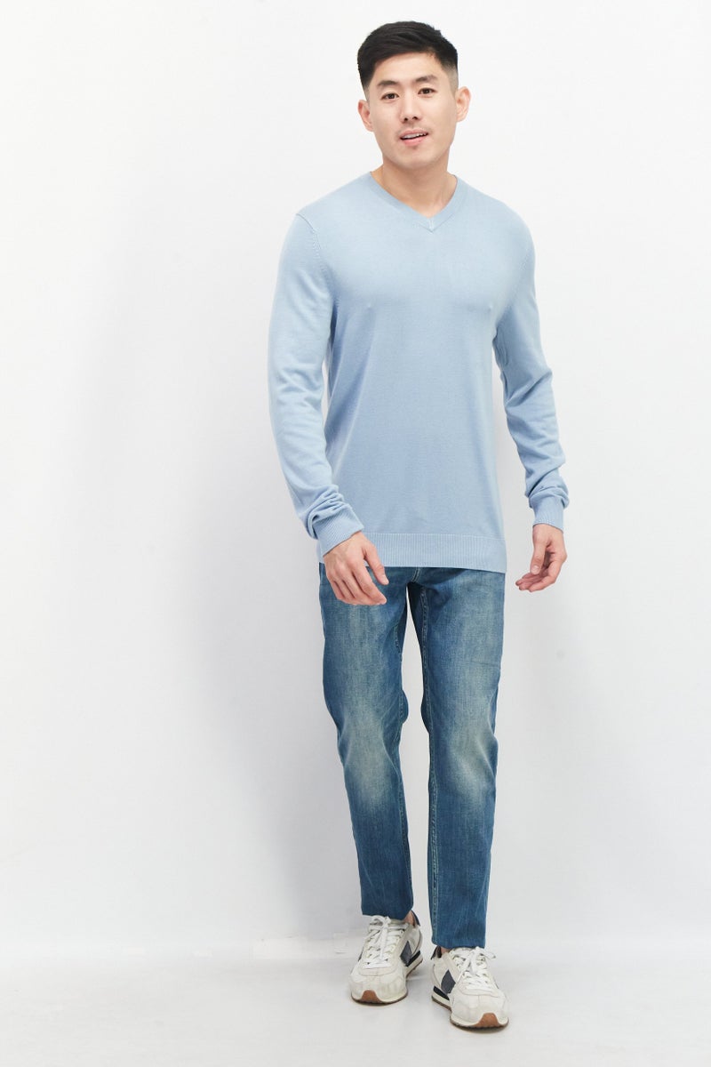 Celio سويت شيرتات صوفية للرجال بأكمام طويلة على شكل V، أزرق فاتح - Image 2