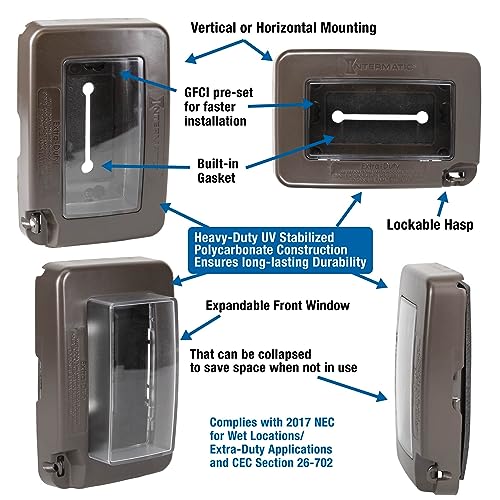 Intermatic WP7000BR Low-Profile Extra-Duty Weatherproof 1-Gang Cover, Bronze - Expandable Front Window, Versatile Mounting, Complete Installation Kit - Protect Outdoor Outlets - Image 2