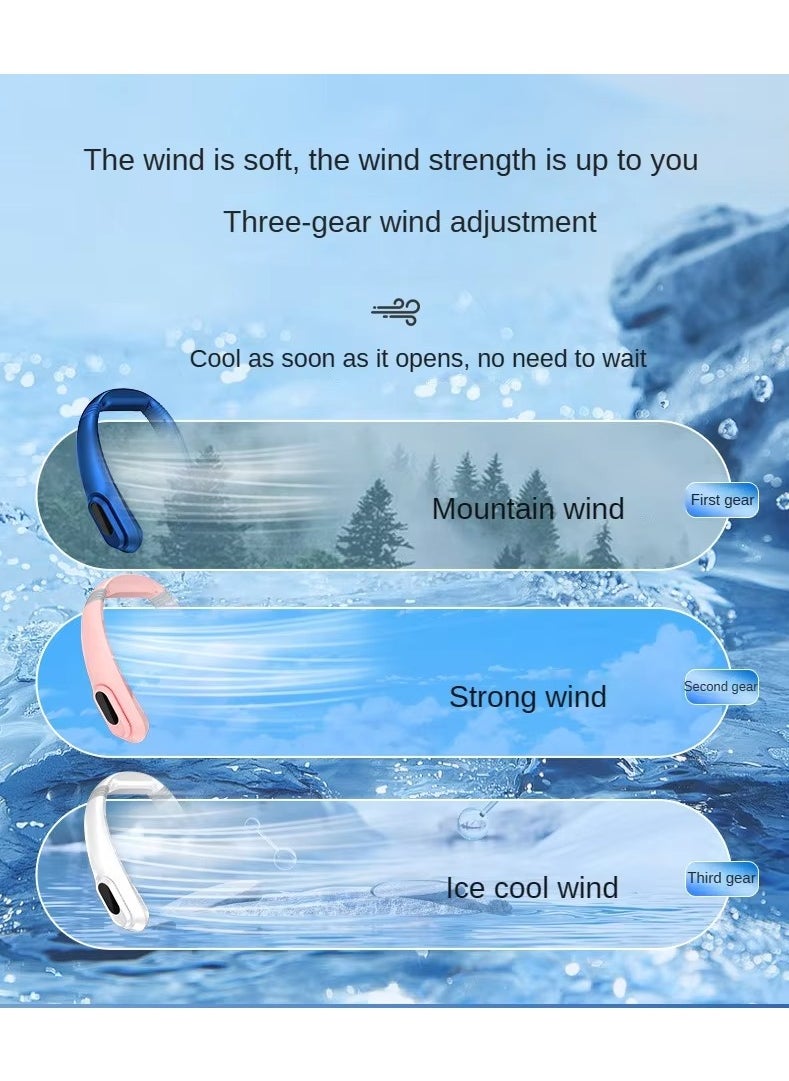 Neck Fan Portable Rechargeable, USB Rechargeable Personal Fan, 360° Cooling,Super Quiet，3 Speeds Rechargeable, For Travel, Office,  Camping, White