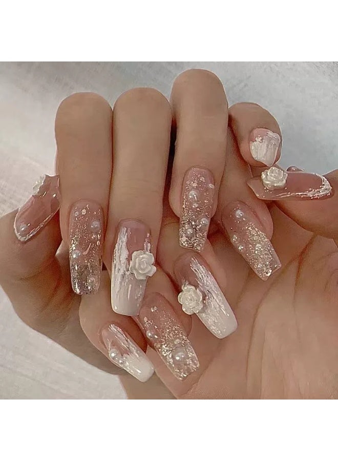 Goolsky Dreamy Purple Gradient Crystal Butterfly Camellia Press-on Nails with Ballet Shape - Image 1