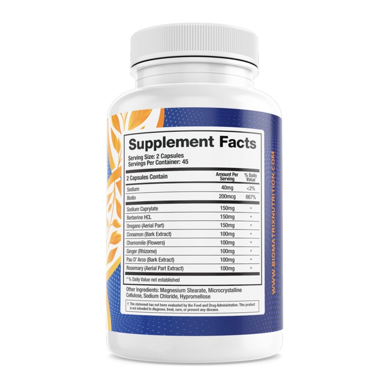 BioMatrix Candid-X Gut Cleanse with Berberine, Oregano, Sodium Caprylate, Chamomile, Ginger, PAU D'arco, Digestive Supplement for Men and Women | 90 Capsules - Image 4