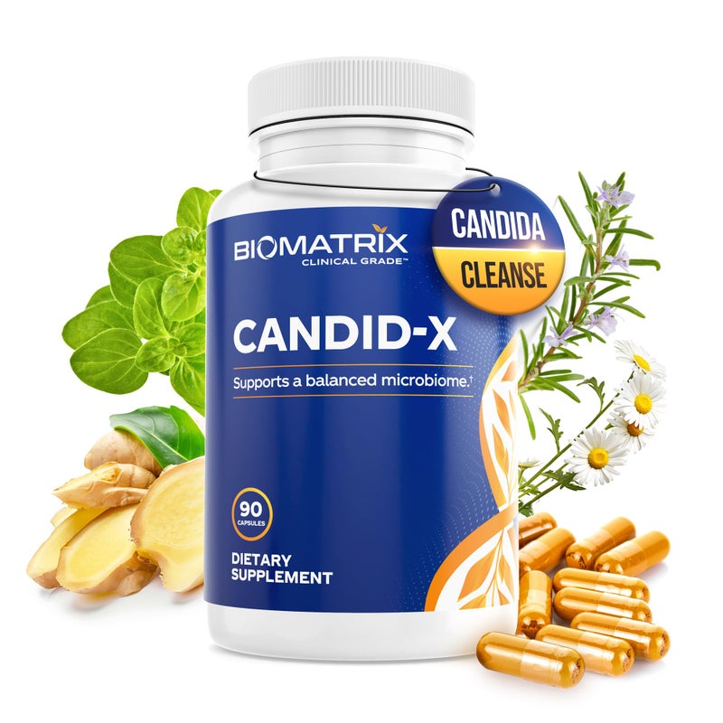 BioMatrix Candid-X Gut Cleanse with Berberine, Oregano, Sodium Caprylate, Chamomile, Ginger, PAU D'arco, Digestive Supplement for Men and Women | 90 Capsules - Image 1