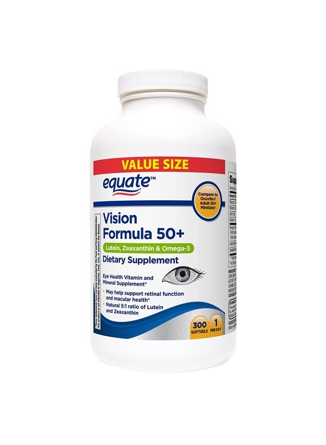 Equate Vision Formula 50+ Lutein, Zeaxanthin & Omega-3, 300 Softgels - Image 1
