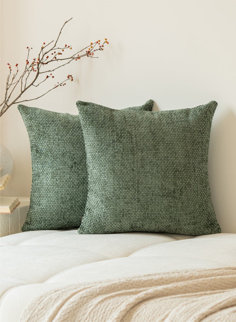 a moment a moment Dark Green Chenille Cushion Cover Throw Pillow Covers 45x45 CM Pack of 2 Modern Decorative Pillowcase Farmhouse Cross Pillows  - Image 1
