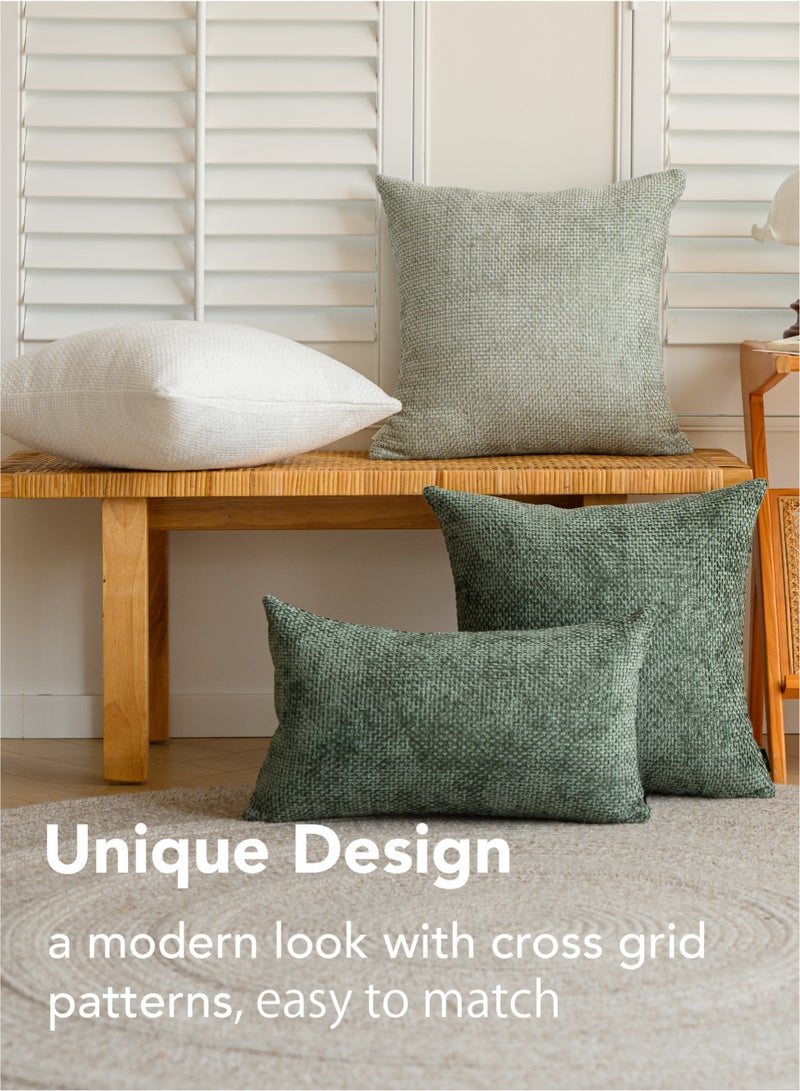 a moment a moment Dark Green Chenille Cushion Cover Throw Pillow Covers 45x45 CM Pack of 2 Modern Decorative Pillowcase Farmhouse Cross Pillows  - Image 4