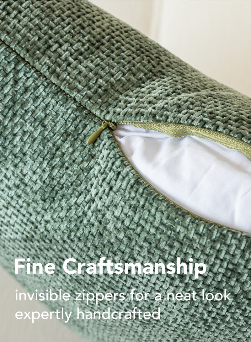 a moment a moment Dark Green Chenille Cushion Cover Throw Pillow Covers 45x45 CM Pack of 2 Modern Decorative Pillowcase Farmhouse Cross Pillows  - Image 3