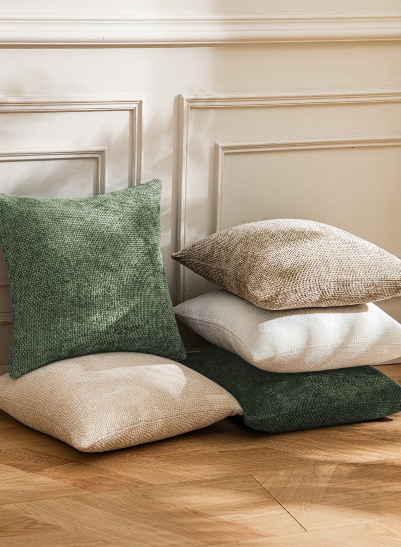 لحظة غطاء وسادة شنيلي باللون الأخضر الداكن لحظة 45x45 سم عبوة من 2 غطاء وسادة زخرفي حديث من الطراز الريفي على شكل صليب. - Image 5