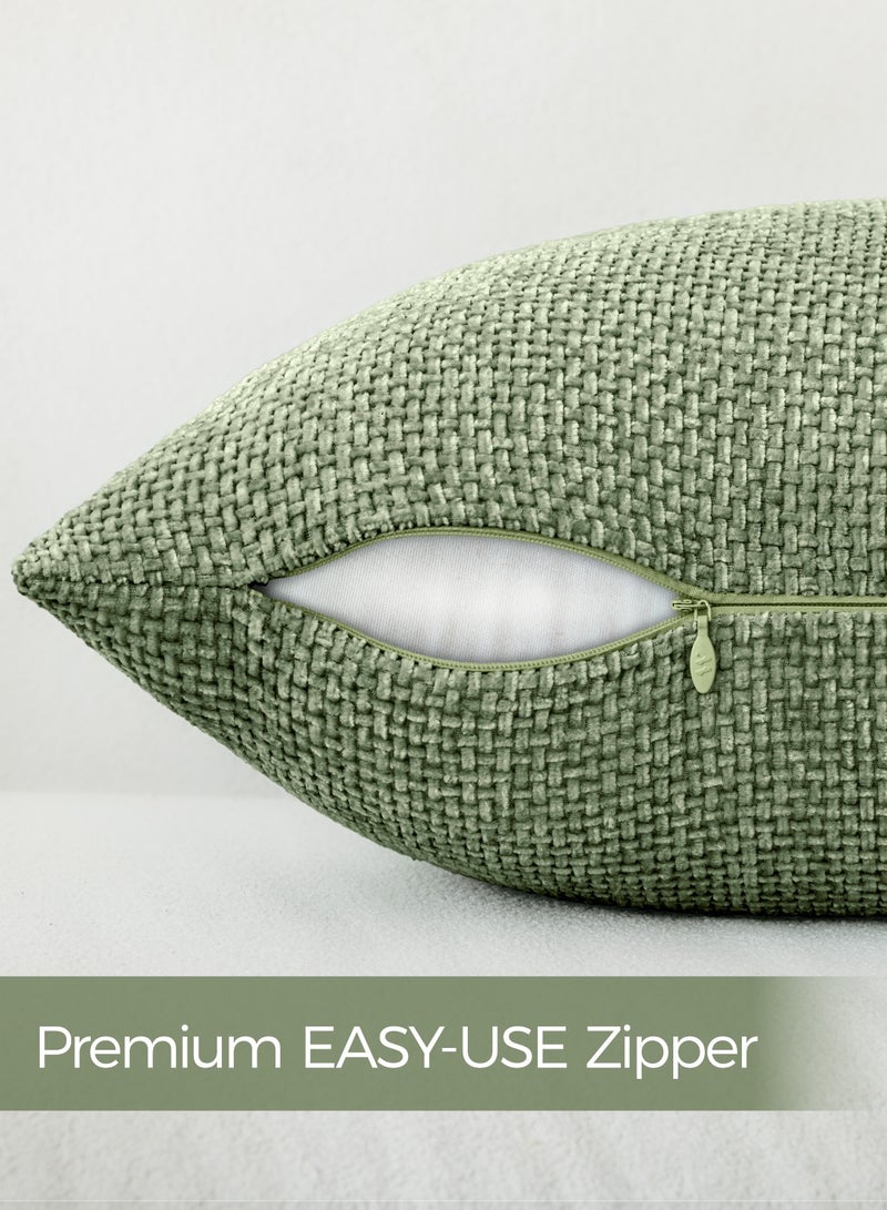 لحظة غطاء وسادة شنيلي باللون الأخضر الداكن لحظة 45x45 سم عبوة من 2 غطاء وسادة زخرفي حديث من الطراز الريفي على شكل صليب. - Image 2