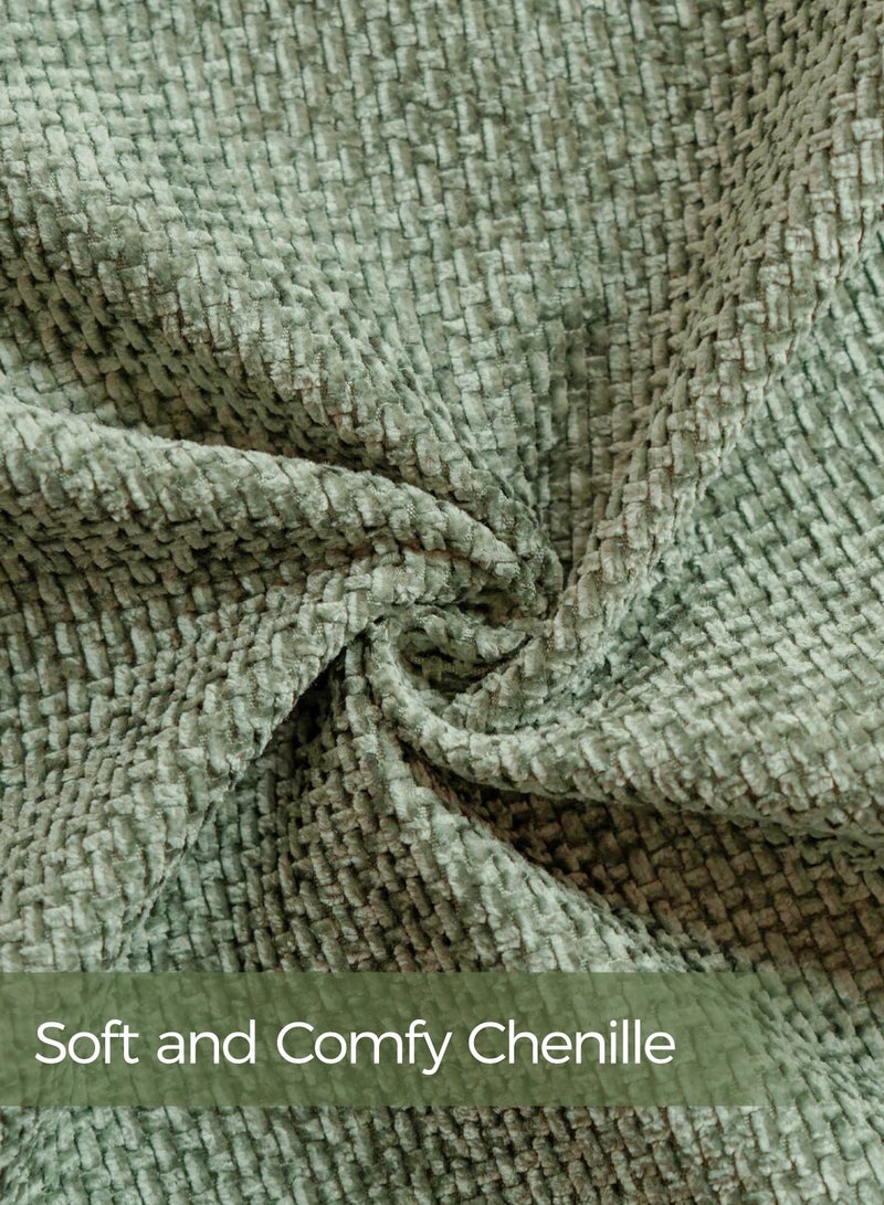 لحظة غطاء وسادة شنيلي باللون الأخضر الداكن لحظة 45x45 سم عبوة من 2 غطاء وسادة زخرفي حديث من الطراز الريفي على شكل صليب. - Image 3