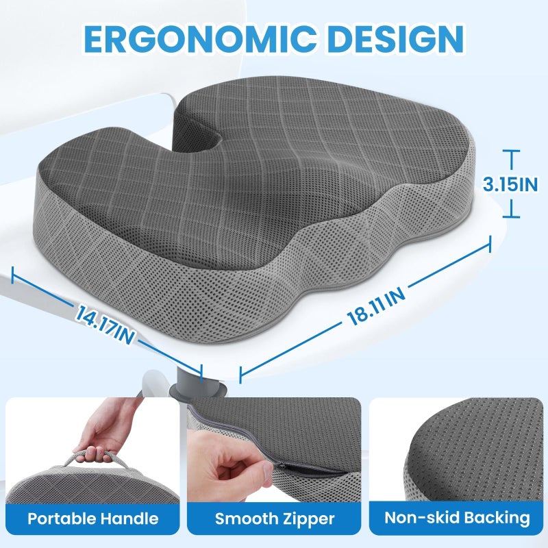 TushGuard Office/Car Seat Cushion, Non-Slip Sciatica & Back Coccyx Tailbone Pain Relief Chair Pad, Memory Foam Butt Pillow for Computer Desk, Wheelchair, Driving (Black&Grey) - Image 2