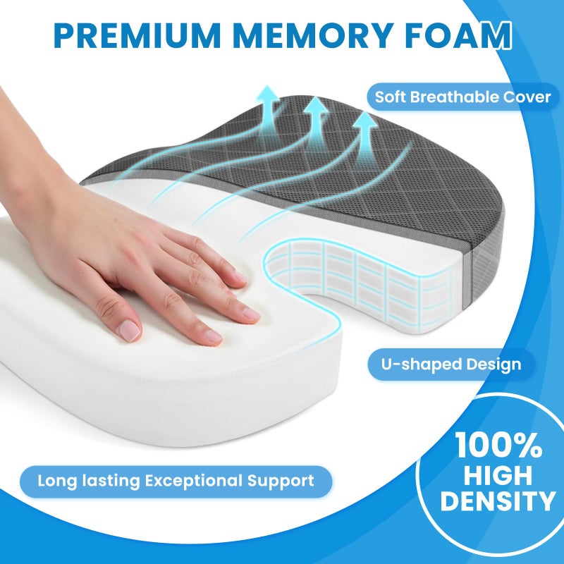 TushGuard Office/Car Seat Cushion, Non-Slip Sciatica & Back Coccyx Tailbone Pain Relief Chair Pad, Memory Foam Butt Pillow for Computer Desk, Wheelchair, Driving (Black&Grey) - Image 3