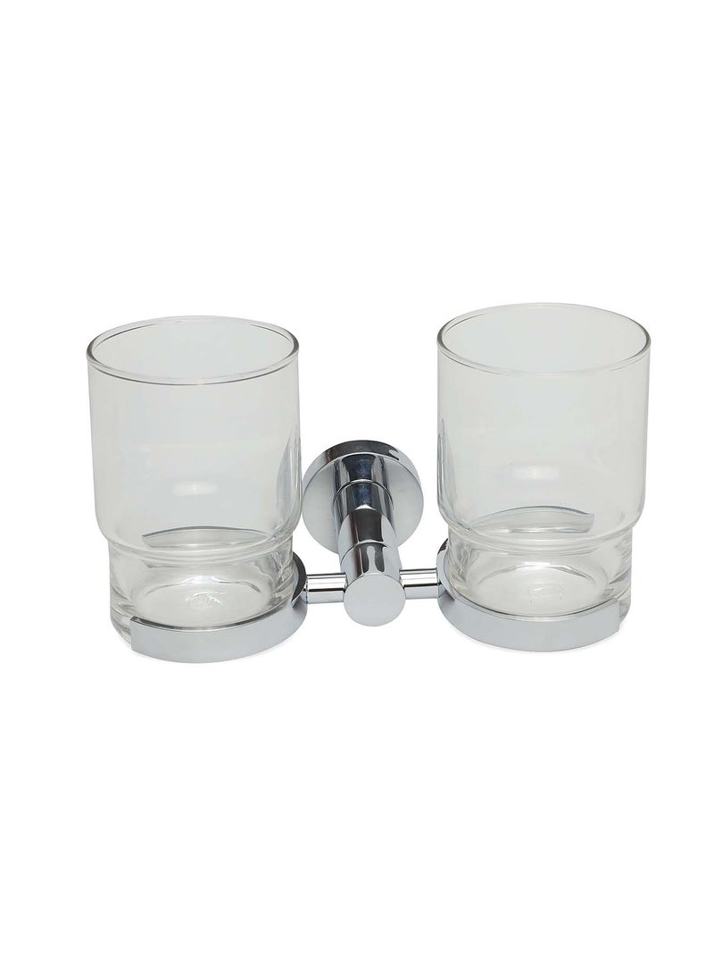 Bold Symphony Double Tumbler Holder – Premium Chrome-Plated Brass with Durable Glass Cups, Rust-Proof High-Quality Bathroom Accessory for a Stylish and Organized Space - Image 1