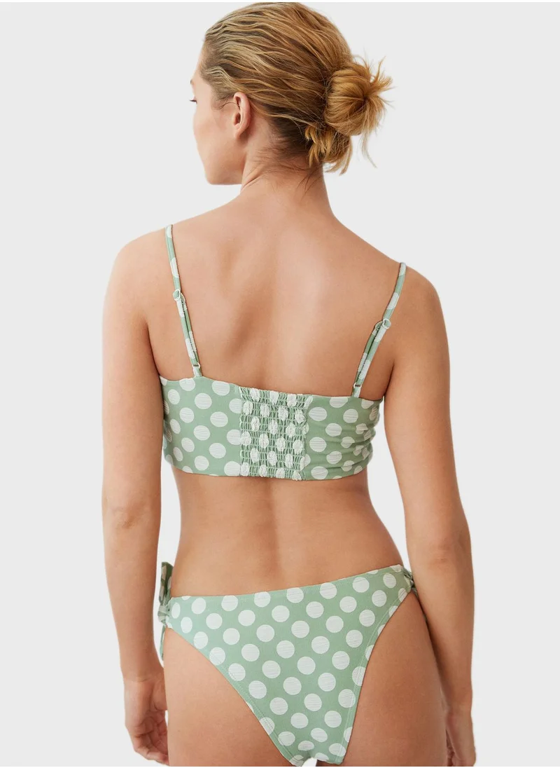 MANGO Knot Front Polka Dot Bikini Top