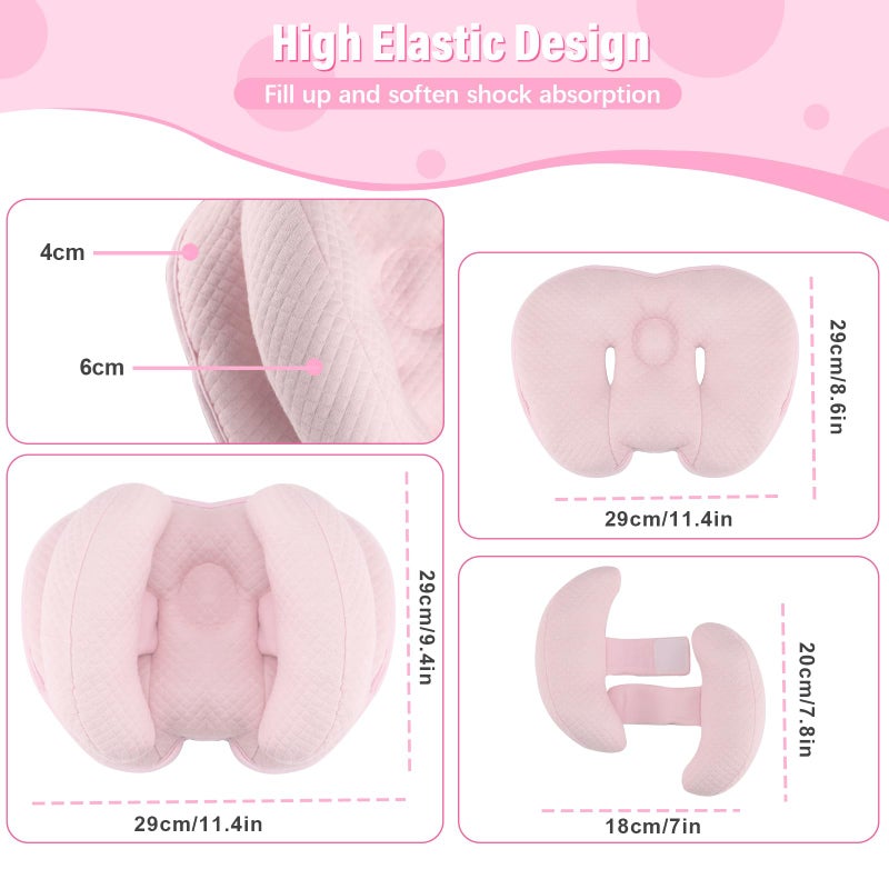 Blublu Park Upgraded 2 in 1 Baby Travel Pillow, Adjustable Banana Shape Baby Neck Head Support Piloow Stroller Insert Cushion for 4 Months Up Kids, Toddler, Pink - Image 3