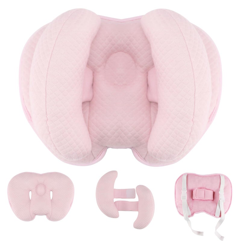 Blublu Park Upgraded 2 in 1 Baby Travel Pillow, Adjustable Banana Shape Baby Neck Head Support Piloow Stroller Insert Cushion for 4 Months Up Kids, Toddler, Pink - Image 1