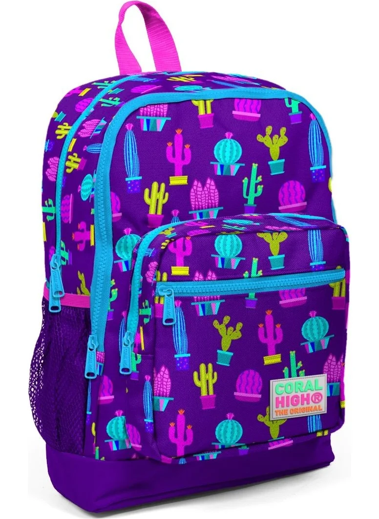 CORAL HIGH Kids Purple Pink Cactus Patterned 2-Piece School Bag Set SET0223108