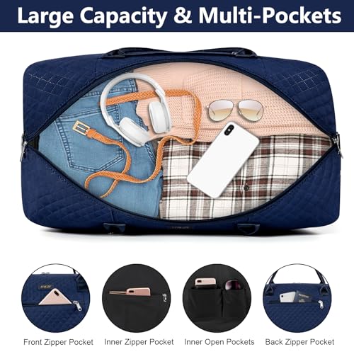 ITIEZY Weekender Bag for Women Travel Duffel Bag - Carry On Overnight Bag with Shoe Compartment Large Nylon Duffle Tote Bag 21.5" with Toiletry Bag for Traveling Business Weekend Trip 3Pcs Set - Image 4