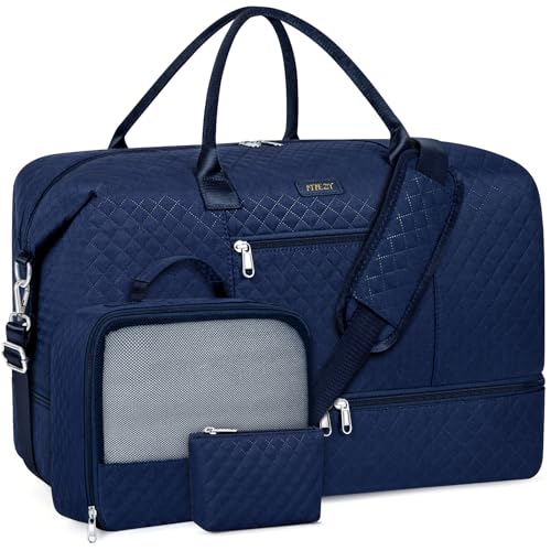 ITIEZY Weekender Bag for Women Travel Duffel Bag - Carry On Overnight Bag with Shoe Compartment Large Nylon Duffle Tote Bag 21.5" with Toiletry Bag for Traveling Business Weekend Trip 3Pcs Set - Image 1