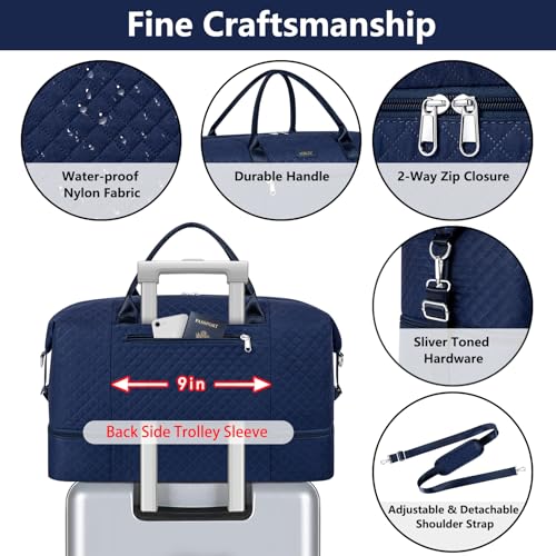 ITIEZY Weekender Bag for Women Travel Duffel Bag - Carry On Overnight Bag with Shoe Compartment Large Nylon Duffle Tote Bag 21.5" with Toiletry Bag for Traveling Business Weekend Trip 3Pcs Set - Image 5