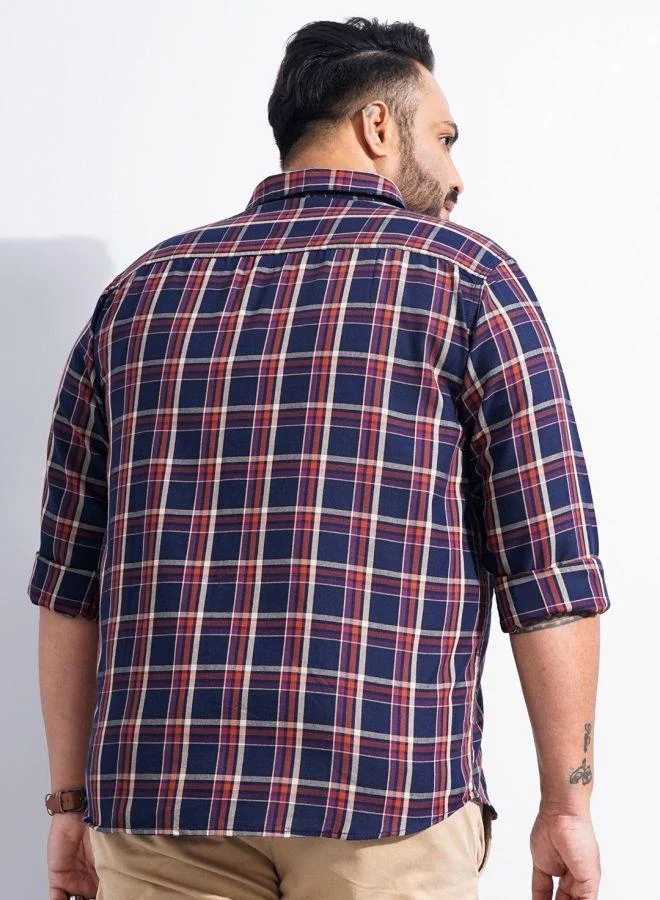 The Indian Garage Co The Indian Garage Co Plus Men Navy Regular Fit Checked Casual Shirt
