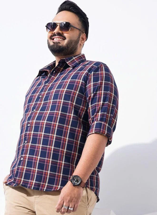 The Indian Garage Co The Indian Garage Co Plus Men Navy Regular Fit Checked Casual Shirt