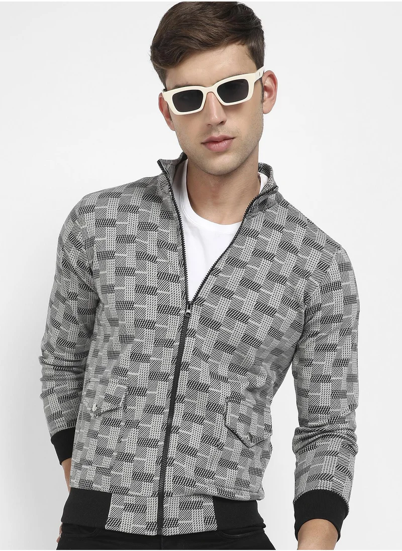 Campus Sutra Men's Grey Textured Jacket With Flap Pocket