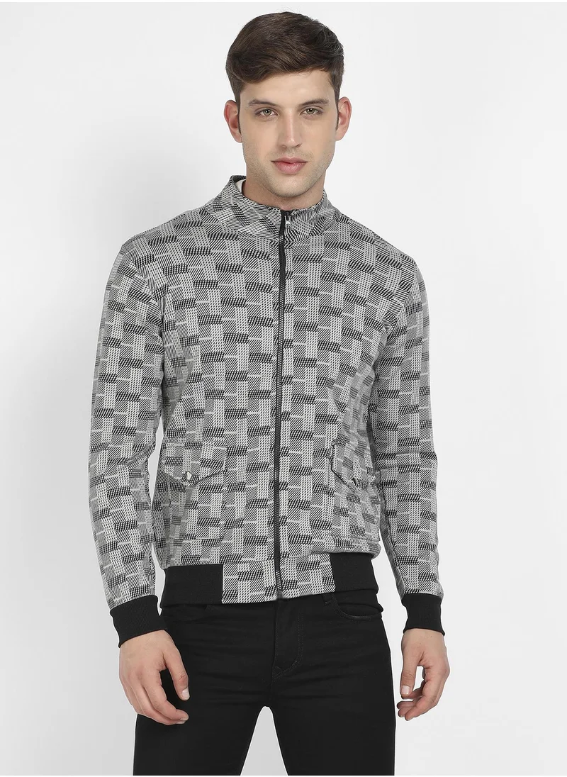 Campus Sutra Men's Grey Textured Jacket With Flap Pocket