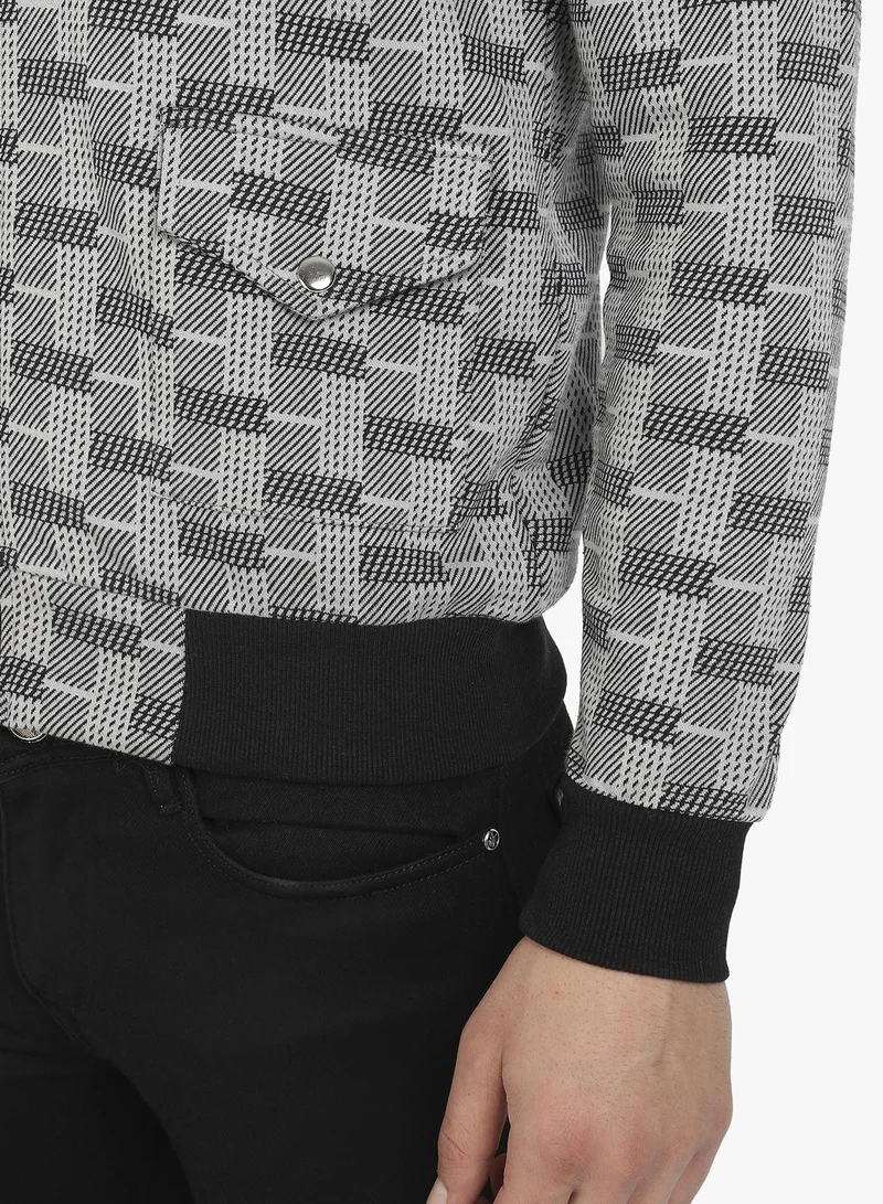 Campus Sutra Men's Grey Textured Jacket With Flap Pocket