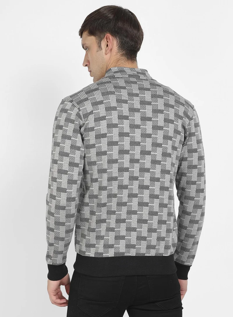 Campus Sutra Men's Grey Textured Jacket With Flap Pocket