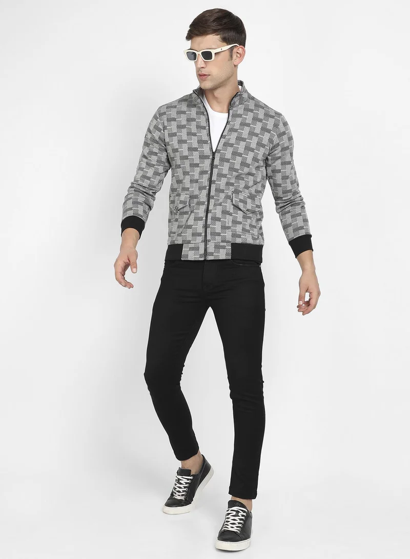 Campus Sutra Men's Grey Textured Jacket With Flap Pocket
