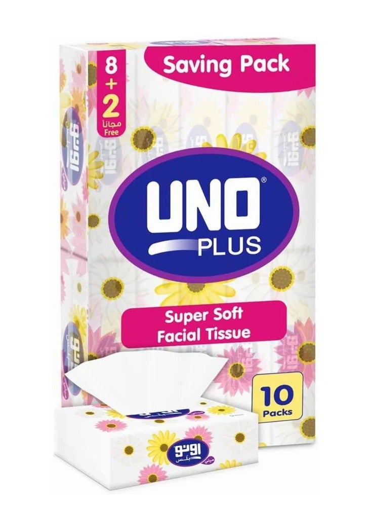 uni charm UNO Plus Super Soft Facial Tissues, Saving Pack, 150 Sheets x 2 Ply x (8+2 Free)/ 10 Packs - Image 1