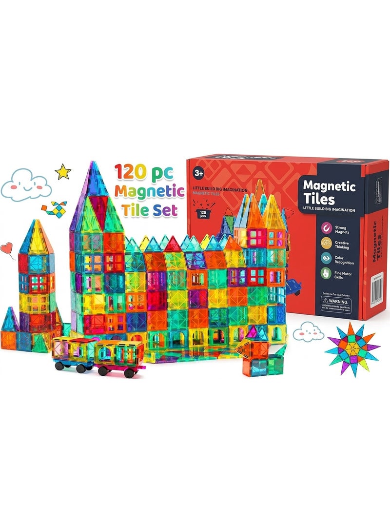 Gemmicc 120 Pieces Magnetic Tiles Building Set for Kids – Colorful Magnetic Construction Blocks with Squares, Triangles, Windows & Special Building Pieces – STEM Educational Toy for Creative 2D & 3D Play - Image 1