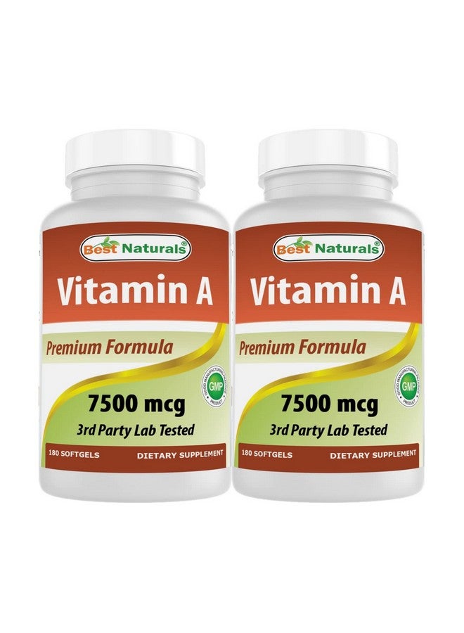 Best Naturals Best Naturals Vitamin A 25000 IU (7500 mcg), Non-GMO Formula Supports Healthy Vision & Immune System and Healthy Growth & Reproduction, 180 Softgels (180 Count (Pack of 2))  - Image 1