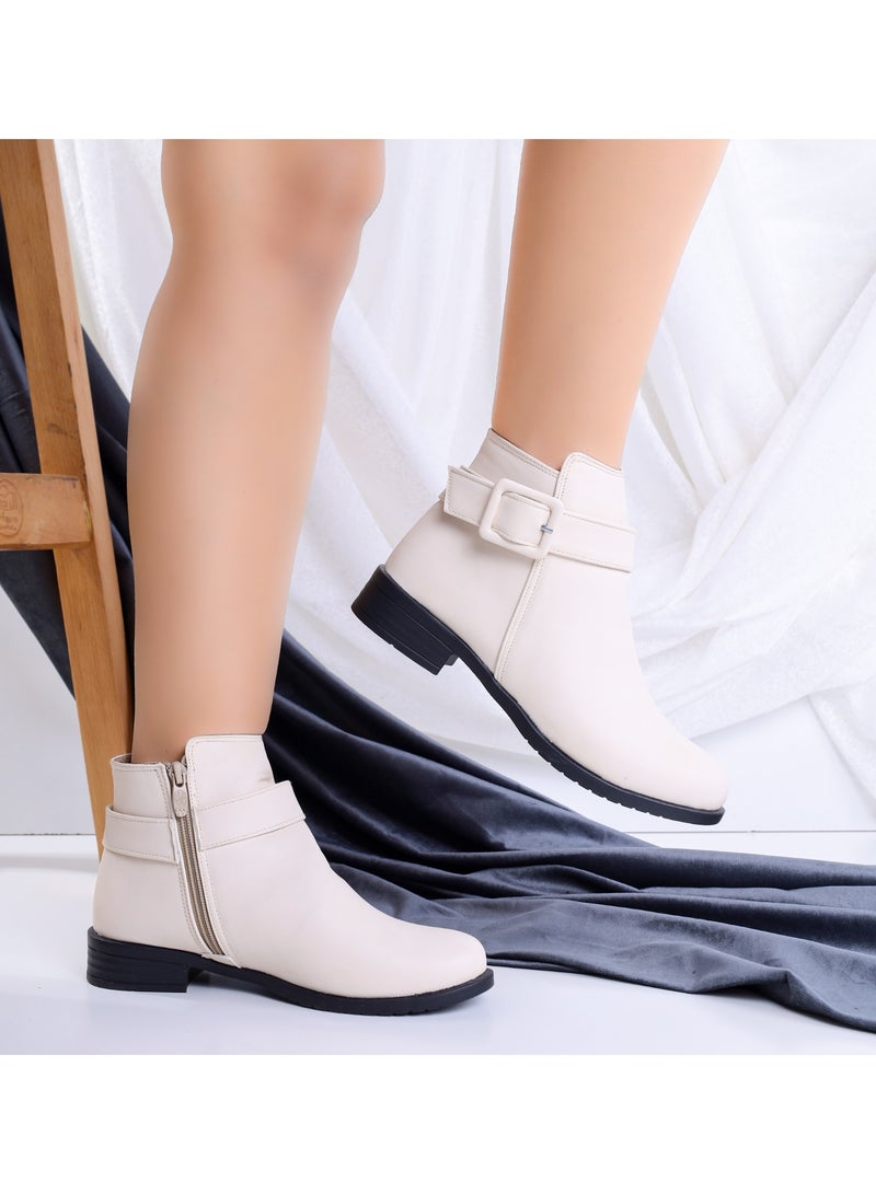 لايف ستيلاش  جزمات الكاحل جلد باكسسوار G-16 - بيج - Image 4