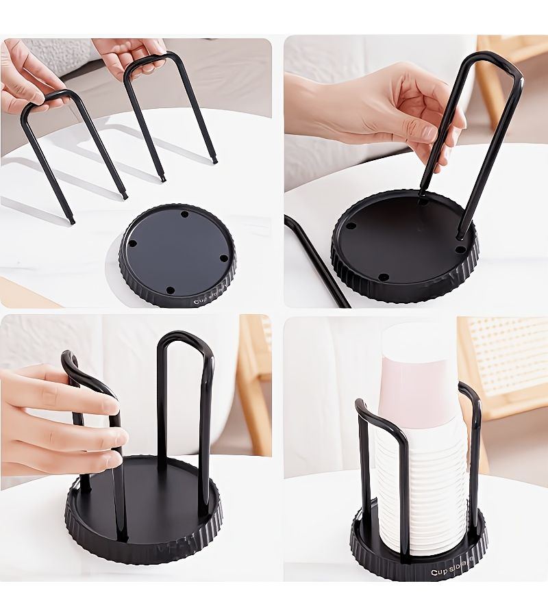 3 Pcs Black Adjustable Multi Functional Paper Cup Storage Rack With Tray And Cup Holder Saves Kitchen Counter Space Coffee Cup Organizer Suitable For 3 To 7 Oz Disposable Cups Ideal For Bathrooms Coffee Stations And Office Desks - Image 2