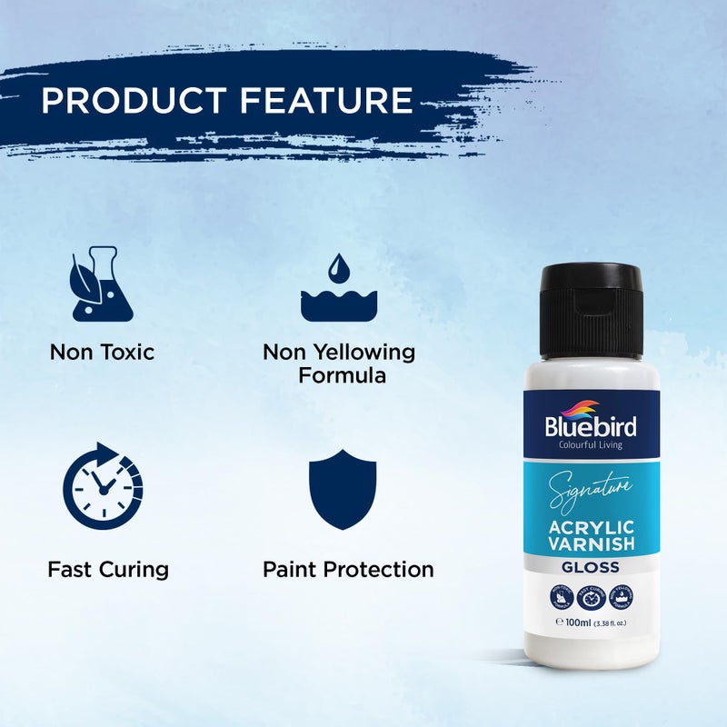 Bluebird Signature Gloss Varnish for Acrylic Painting, Non-Yellowing, Non-Toxic, Anti-Crazing, Gloss Varnish for Pro Artists, Hobby Painters & Kids (Gloss, 3.4 Fl Oz) - Image 4