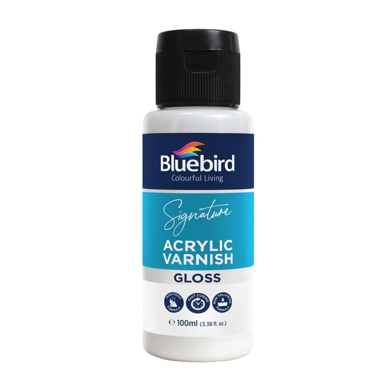 Bluebird Signature Gloss Varnish for Acrylic Painting, Non-Yellowing, Non-Toxic, Anti-Crazing, Gloss Varnish for Pro Artists, Hobby Painters & Kids (Gloss, 3.4 Fl Oz) - Image 1
