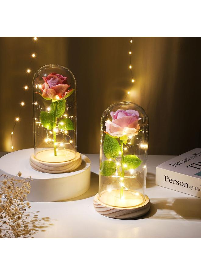 Bluejw Eternal Flower Glass Cover Simulation Rose Flower Ornaments Night Light Creative Christmas Valentine's Day Tanabata Festival Creative Gift - Image 4