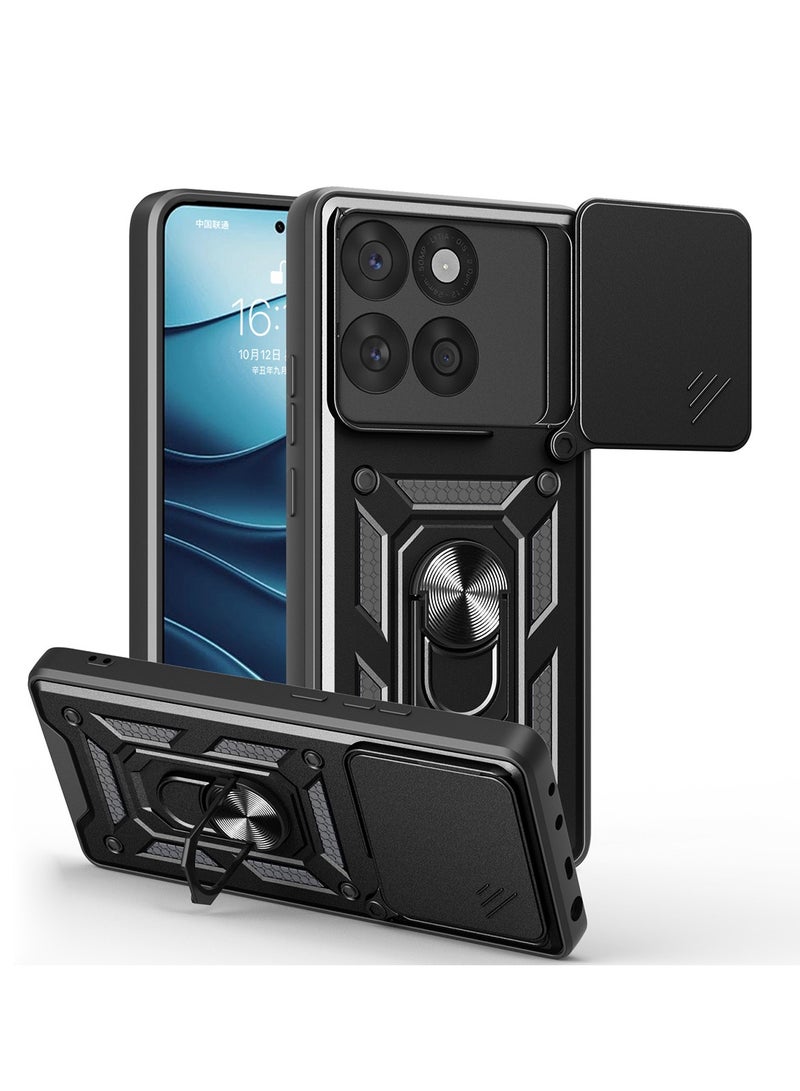 for Motorola Edge 60 Fusion Case Cover, Slide Camera Lens Cover, Magnetic Ring Holder Kickstand Protective Phone Case for Motorola Edge 60 Fusion, Black.  - Image 1