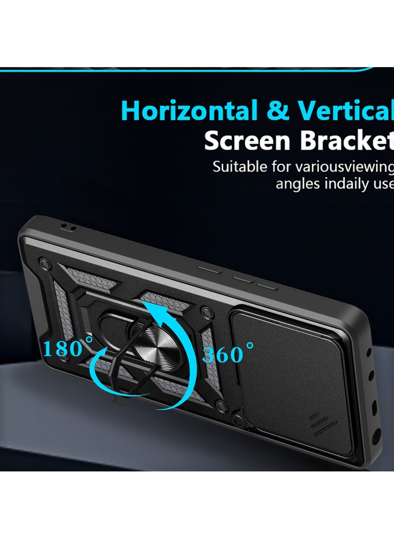 for Motorola Edge 60 Fusion Case Cover, Slide Camera Lens Cover, Magnetic Ring Holder Kickstand Protective Phone Case for Motorola Edge 60 Fusion, Black.  - Image 4