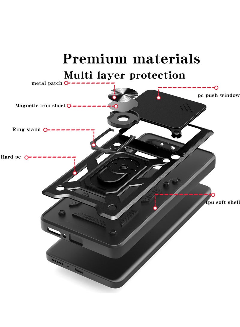 for Motorola Edge 60 Fusion Case Cover, Slide Camera Lens Cover, Magnetic Ring Holder Kickstand Protective Phone Case for Motorola Edge 60 Fusion, Black.  - Image 3