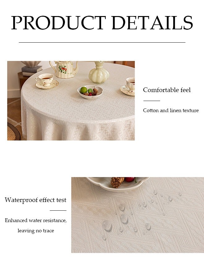 DUNISO Cotton linen tablecloth, tassel jacquard round table tablecloth, waterproof and dustproof, suitable for kitchen, dining room, home，terrace， diameter 150cm, beige  - Image 4